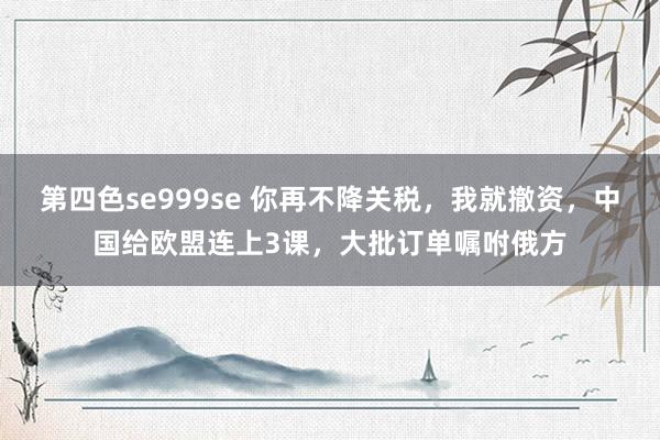 第四色se999se 你再不降关税，我就撤资，中国给欧盟连上3课，大批订单嘱咐俄方