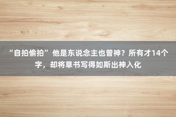 “自拍偷拍” 他是东说念主也曾神？所有才14个字，却将草书写得如斯出神入化