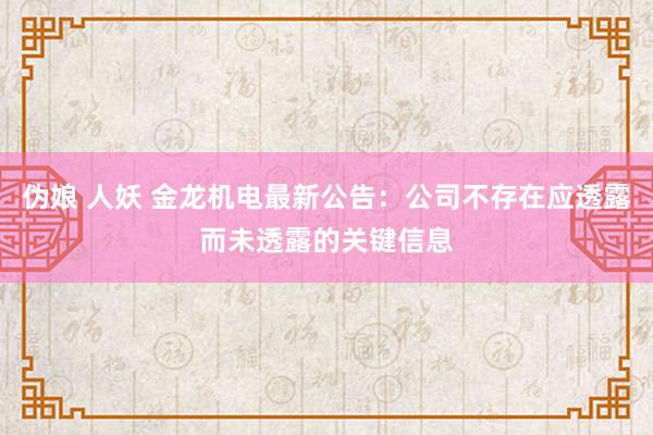 伪娘 人妖 金龙机电最新公告：公司不存在应透露而未透露的关键信息