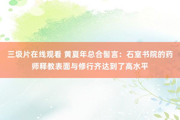 三圾片在线观看 黄夏年总合髻言：石室书院的药师释教表面与修行齐达到了高水平